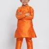 JBN Creation Boys' Orange Cotton Silk Blend Kurta And Pyjama Set