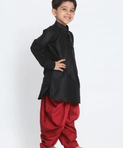 JBN Creation Boys' Black Cotton Silk Blend Kurta And Dhoti Pant Set