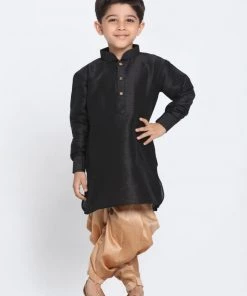 JBN Creation Boys' Black Cotton Silk Blend Kurta And Dhoti Pant Set