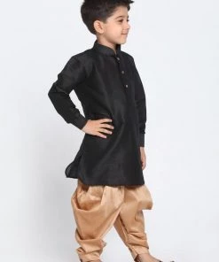 JBN Creation Boys' Black Cotton Silk Blend Kurta And Dhoti Pant Set