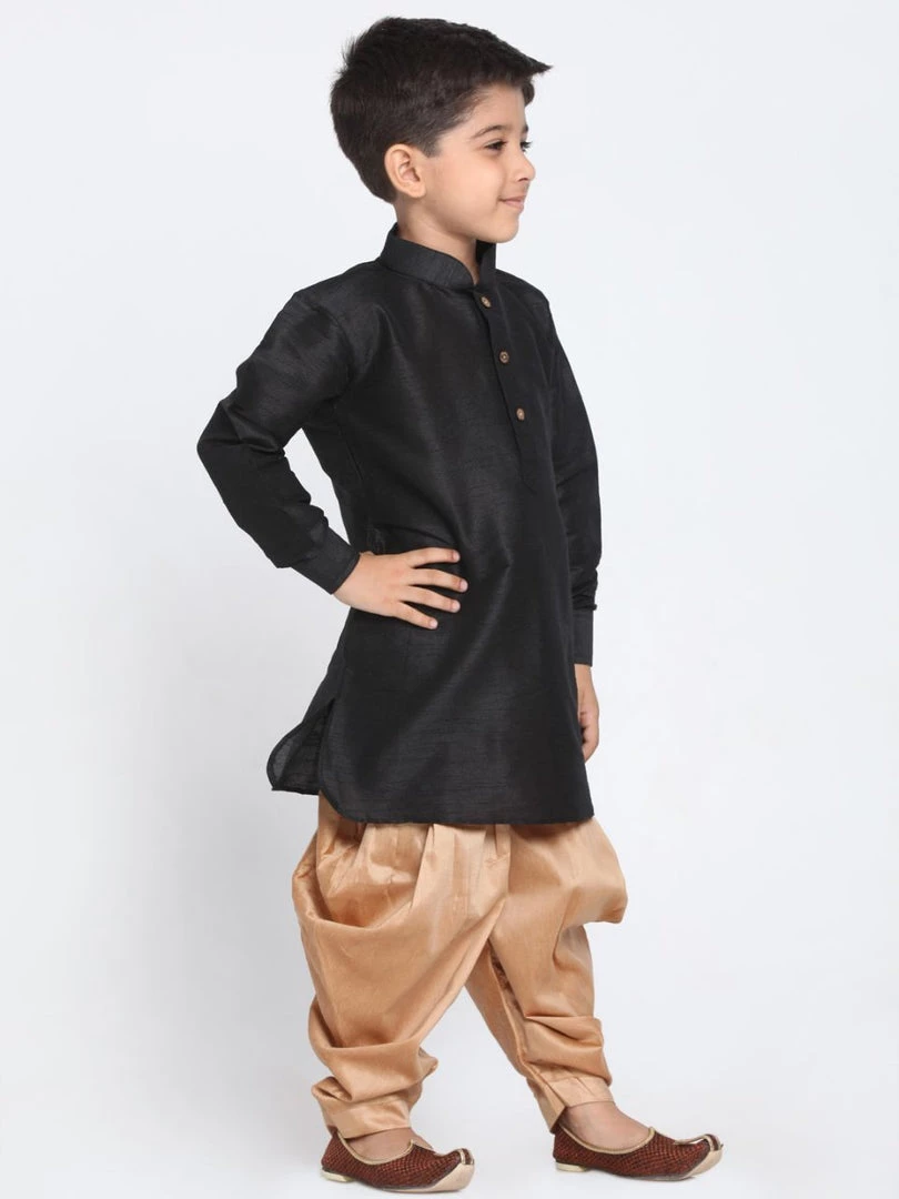 JBN Creation Boys' Black Cotton Silk Blend Kurta And Dhoti Pant Set 4 JBN Creation Boys' Black Cotton Silk Blend Kurta And Dhoti Pant Set