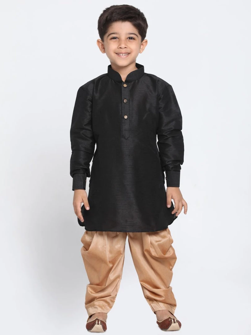 JBN Creation Boys' Black Cotton Silk Blend Kurta And Dhoti Pant Set 8 JBN Creation Boys' Black Cotton Silk Blend Kurta And Dhoti Pant Set