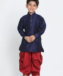 JBN Creation Boys' Blue Cotton Silk Blend Kurta And Dhoti Pant Set