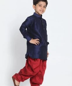 JBN Creation Boys' Blue Cotton Silk Blend Kurta And Dhoti Pant Set