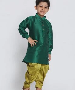 JBN Creation Boys' Green Silk Blend Kurta And Patiala Pant Set