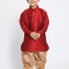 JBN Creation Boys' Maroon And Rose Gold Silk Blend Kurta And Patiala Pant Set