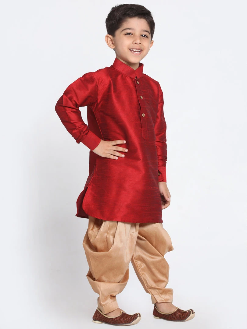 JBN Creation Boys' Maroon And Rose Gold Silk Blend Kurta And Patiala Pant Set 4 JBN Creation Boys' Maroon And Rose Gold Silk Blend Kurta And Patiala Pant Set