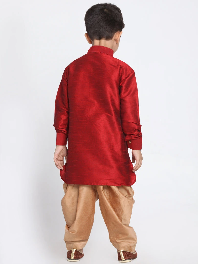 JBN Creation Boys' Maroon And Rose Gold Silk Blend Kurta And Patiala Pant Set 5 JBN Creation Boys' Maroon And Rose Gold Silk Blend Kurta And Patiala Pant Set