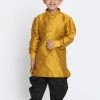 JBN Creation Boys' Mustard And Black Silk Blend Kurta And Patiala Pant Set