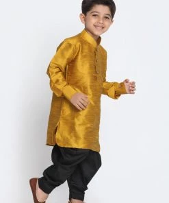 JBN Creation Boys' Mustard And Black Silk Blend Kurta And Patiala Pant Set
