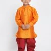 Vastramay Boys' Orange And Maroon Silk Blend Kurta And Patiala Pant Set