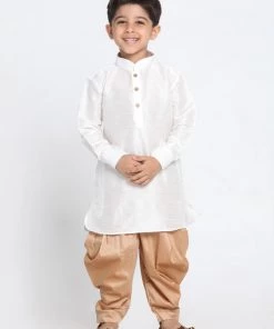 JBN Creation Boys' White Cotton Silk Blend Kurta And Patiala Pant Set