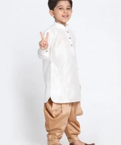 JBN Creation Boys' White Cotton Silk Blend Kurta And Patiala Pant Set
