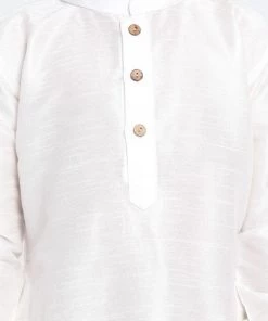 JBN Creation Boys' White Cotton Silk Blend Kurta And Patiala Pant Set