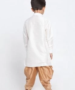 JBN Creation Boys' White Cotton Silk Blend Kurta And Patiala Pant Set