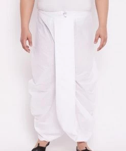 Vastramay Men's Plus Size Pure Cotton White Traditional Dhoti