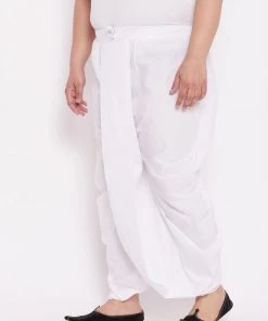 Vastramay Men's Plus Size Pure Cotton White Traditional Dhoti