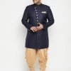 Vastramay Men's Plus Size Navy Blue Slim Fit Sherwani Set Plus Size Collection