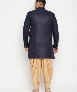 Vastramay Men's Plus Size Navy Blue Slim Fit Sherwani Set Plus Size Collection