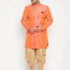 Vastramay Men's Plus Size Orange Slim Fit Sherwani Set Plus Size Collection