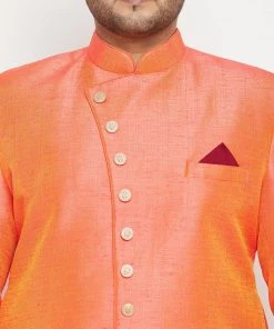 Vastramay Men's Plus Size Orange Slim Fit Sherwani Set Plus Size Collection