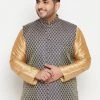Vastramay Plus Size Collection Men's Plus Size Blue Woven Nehru Jacket