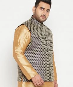Vastramay Plus Size Collection Men's Plus Size Blue Woven Nehru Jacket