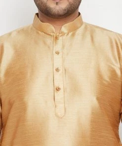 Vastramay Men's Plus Size Rose Gold And Blue Woven Silk Blend Jacket Kurta Pyjama Set Plus Size Collection