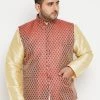 Vastramay Men's Plus Size Maroon Woven Nehru Jacket