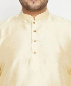 Vastramay Plus Size Collection Men's Plus Size Gold And Maroon Silk Blend Jacket Kurta Dhoti Pant Set