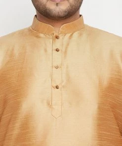 Vastramay Plus Size Collection Men's Plus Size Rose Gold And Maroon Silk Blend Jacket Kurta Dhoti Pant Set