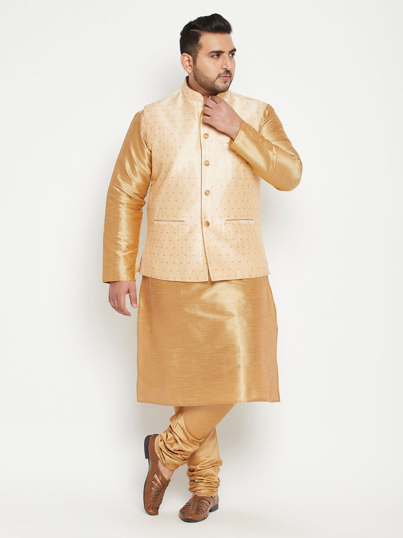 Getting Vastramay Jacket Kurta Sets Men s Plus Size Rose Gold Silk Blend Jacket Kurta Pyjama Set from vastramay shop in an assortment of colors and styles
