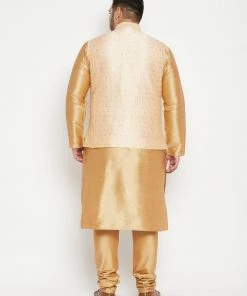 Vastramay Jacket Kurta Sets Men's Plus Size Rose Gold Silk Blend Jacket Kurta Pyjama Set