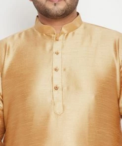 Vastramay Jacket Kurta Sets Men's Plus Size Rose Gold Silk Blend Jacket Kurta Pyjama Set