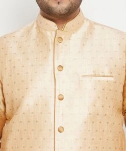 Vastramay Jacket Kurta Sets Men's Plus Size Rose Gold Silk Blend Jacket Kurta Pyjama Set