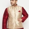 Vastramay Men's Plus Size Rose Gold Brocade Nehru Jacket