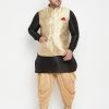 Vastramay Plus Size Collection Men's Plus Size Rose Gold And Black Silk Blend Jacket Kurta Dhoti Pant Set