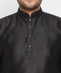 Vastramay Plus Size Collection Men's Plus Size Rose Gold And Black Silk Blend Jacket Kurta Dhoti Pant Set