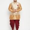 Vastramay Men's Plus Size Rose Gold Brocade Silk Blend Jacket Kurta Dhoti Pant Set Plus Size Collection