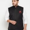 Vastramay Plus Size Collection Men's Plus Size Black Cotton Blend Nehru Jacket