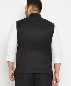 Vastramay Plus Size Collection Men's Plus Size Black Cotton Blend Nehru Jacket