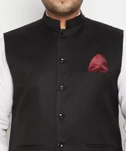 Vastramay Plus Size Collection Men's Plus Size Black Cotton Blend Nehru Jacket
