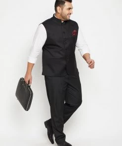 Vastramay Plus Size Collection Men's Plus Size Black Cotton Blend Nehru Jacket