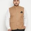 Vastramay Plus Size Collection Men's Plus Size Chiku Brown Cotton Blend Nehru Jacket