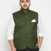 Vastramay Men's Plus Size Green Cotton Blend Nehru Jacket 2 Vastramay Men's Plus Size Green Cotton Blend Nehru Jacket