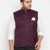 Vastramay Plus Size Collection Men's Plus Size Maroon Cotton Blend Nehru Jacket