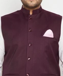 Vastramay Plus Size Collection Men's Plus Size Maroon Cotton Blend Nehru Jacket