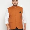 Vastramay Men's Plus Size Orange Cotton Blend Nehru Jacket Plus Size Collection
