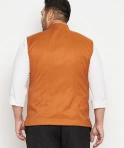 Vastramay Men's Plus Size Orange Cotton Blend Nehru Jacket Plus Size Collection 10 Vastramay Men's Plus Size Orange Cotton Blend Nehru Jacket Plus Size Collection