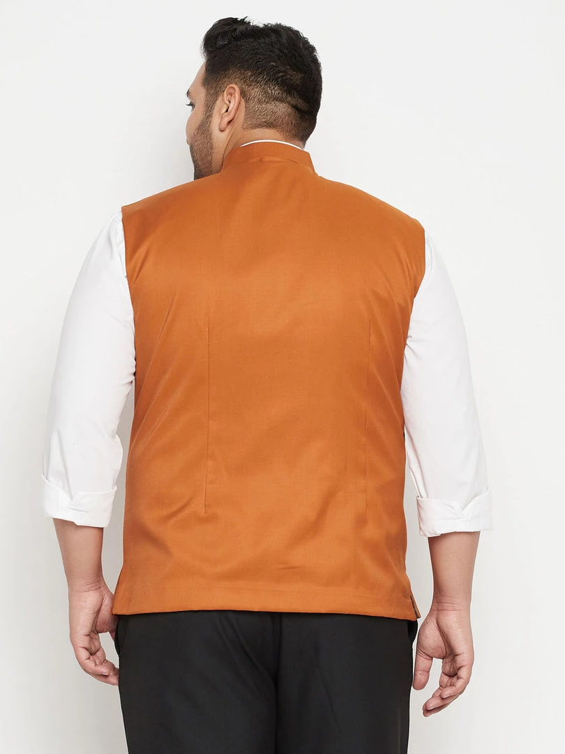 Vastramay Men's Plus Size Orange Cotton Blend Nehru Jacket Plus Size Collection 5 Vastramay Men's Plus Size Orange Cotton Blend Nehru Jacket Plus Size Collection
